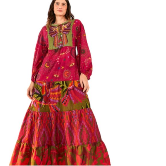 FARM Rio Dresses & Skirts - FARM Rio Mixed Prints Embroidered Yoke Maxi Dress